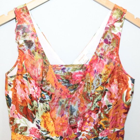 Sundance Silk Floral Ruffled V-Neck Havana Dress Orange Women's Size 4 H11297 - Picture 5 of 11